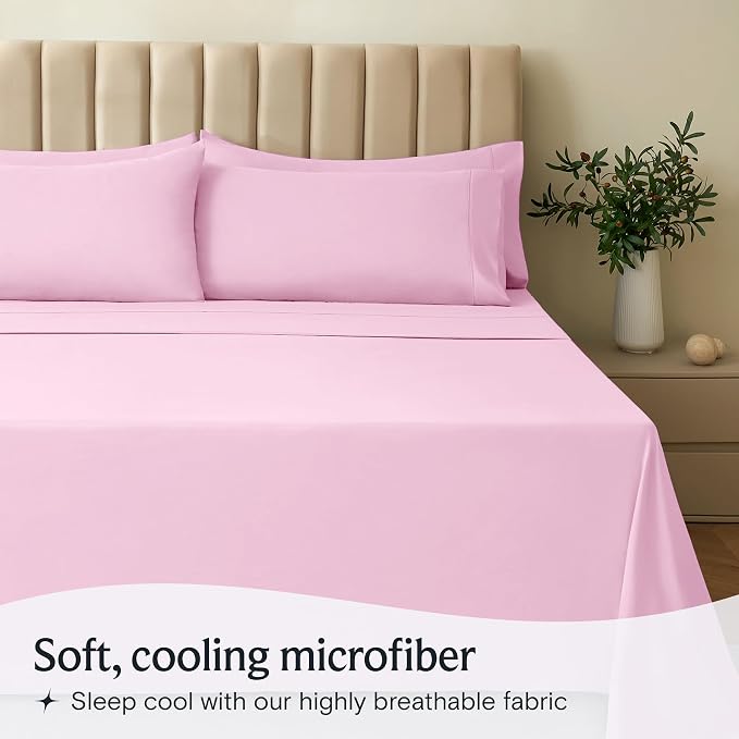 LuxClub Twin XL Sheets Set, Cooling & Soft Deep Pocket Bed Sheets, 3PC | LuxClub Silky Fitted Sheet & Pillowcase Sets, Breathable Hotel Luxury Bedding for Mattress Wrinkle Free, Powder Pink