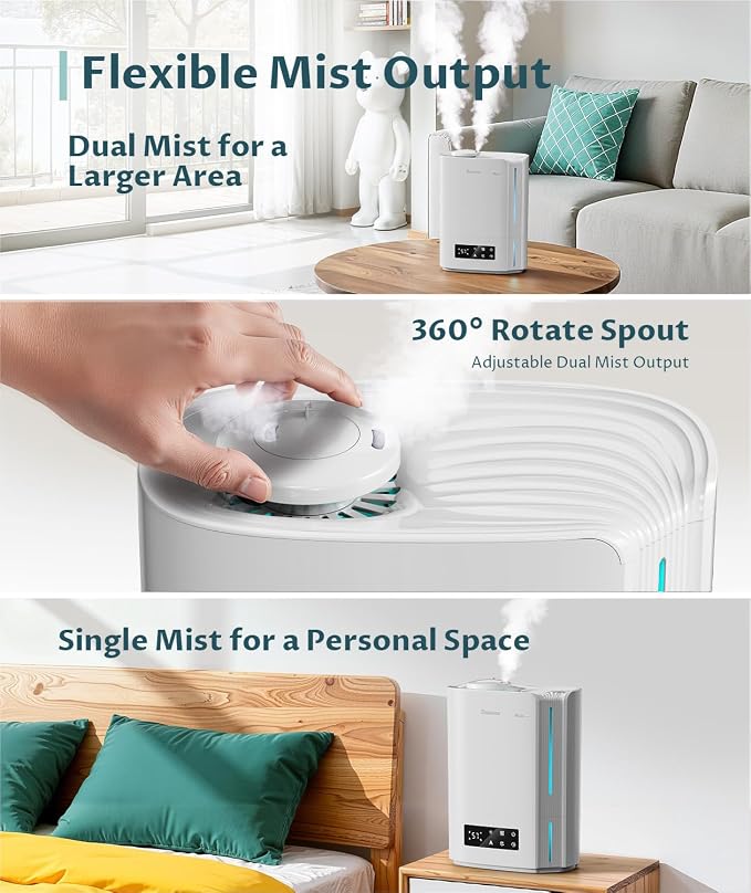 BREEZOME 6L Humidifier for Bedroom Large Room Smart Humidistat Control | 60H Runtime,25dB Quiet, Essential Oil Diffuser, Top Fill Ultrasonic Cool Mist Humidifiers for Baby, Plants, Nursery