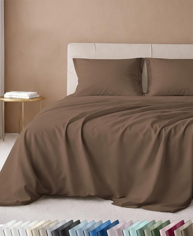 California Design Den Luxury 600 Thread Count Cotton Queen Sheet Set, Mocha | 100% Cotton Sateen Backed by Good Housekeeping Seal, Soft & Smooth, 16" Deep Pocket, All-Around Elastic, Durable, Easy Care