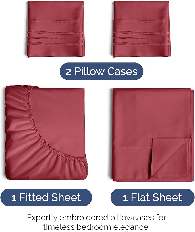 King Size 4 Piece Sheet Set - Ultra Soft & Cooling Sheets - Berry | Fits 8 Inch to 16 inch Mattress, Wrinkle Free & Fade Resistant with Deep Pockets, Breathable, Comfy Hotel Luxury Bedding