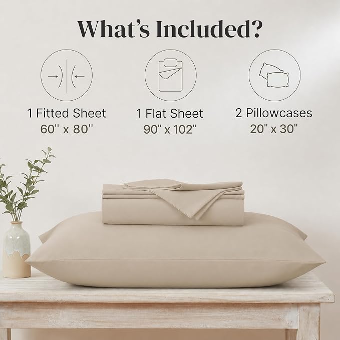 Modern Threads Soft Microfiber Solid Sheets - Luxurious Microfiber Bed Sheets - Includes Flat Sheet, Fitted Sheet with Deep Pockets, & Pillowcases Taupe Queen