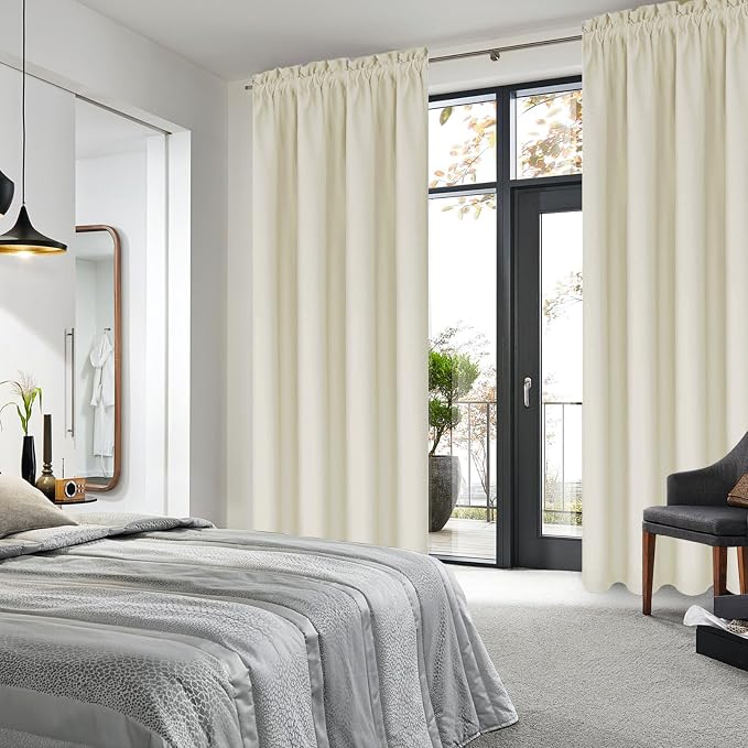 DWCN Blackout Curtains for Bedroom 42 x 84 Inch Long Light Beige 2 Panels | Room Darkening, Thermal Insulated, Light Blocking, Rod Pocket Drapes, Noise Reducing Window Treatments