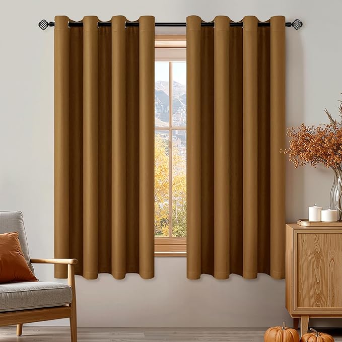 MIULEE Golden Brown Blackout Bedroom Curtains Drapes 72 Inch Long 52"x72" | Grommet Top, Room Darkening Window Drapes, Privacy Protection, Thermal Insulated, Heat Blocking, Light Blocking