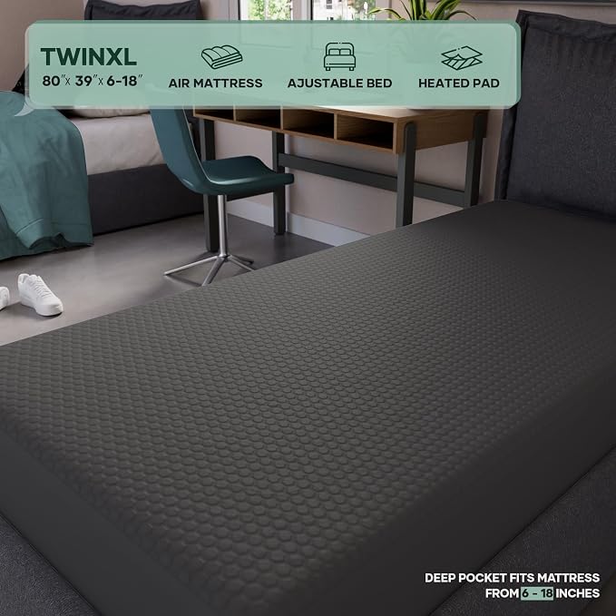 OhGeni 100% Waterproof Mattress Protector, Twin XL-Gray Size Mattress Pad, Fits 6"-20" Mattresses with Deep Pocket, Cooling, Breathable Fitted Sheets, Washable Bed Cover Over 99 Count Hex Bumps