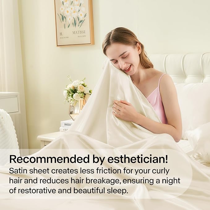 BEDELITE Satin Sheets Twin XL Size Bed Set, Beige, 3 Pieces | Luxury Silky Bed Sheets, 15 Inch Deep Pocket, Similar to Silk, Soft and Cooling, Reduces Friction, Gentle on Hair and Skin