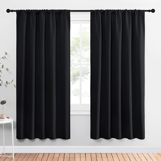 NICETOWN Black Blackout Curtains for Bedroom 52" Wide x 72" Long 2 Panels | Solid Thermal Insulated Window Treatment Blinds Drapes for Living Room Kitchen, Light Blocking Room Darkening Home Decoration