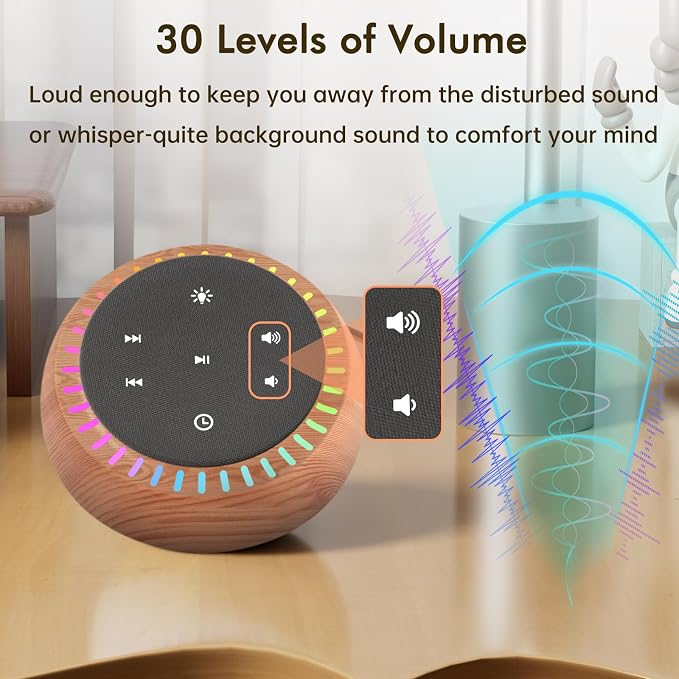 DreamSky Sound Machine for Sleep, White Noise for Sleeping Adults & Baby | Brown Noise Fan for Office Privacy & Noise Canceling, 26 Sounds & RGB Night Light, USB-C Powered for Home Travel