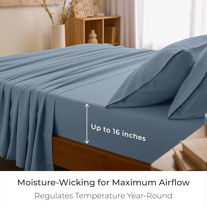 Mellanni Iconic 3-Piece, Ultra Soft Sheet Set (Twin, Blue Hydrangea) | 10M+ Sleepers. Lab-tested: Sleeps Cool, Stays Bright, Strong, Smooth. Good Housekeeping Best Bedding, 7 yrs running.