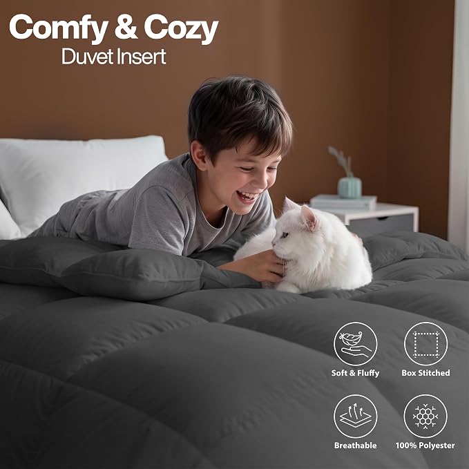 Utopia Bedding Queen Comforter, Duvet Insert, Grey, 88 x 88 Inches | Soft and Fluffy Down Alternative Bed Comforter, All Season, Breathable, Corner Tabs, Box Stitched, Durable, Machine Washable