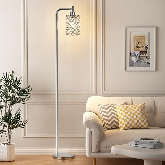 Ziisee Crystal Floor Lamp - Industrial Modern Standing Lamps with LED Bulb for Living Room Bedroom Office - Silver