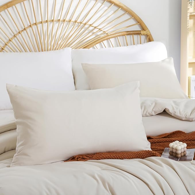 weigelia Beige Comforter Set Twin Size, All Season Lightweight Bedding Set | Soft Microfiber Twin Comforter Set, Machine Washable, Solid Color Bed Set (1 Comforter, 1 Pillowcase)