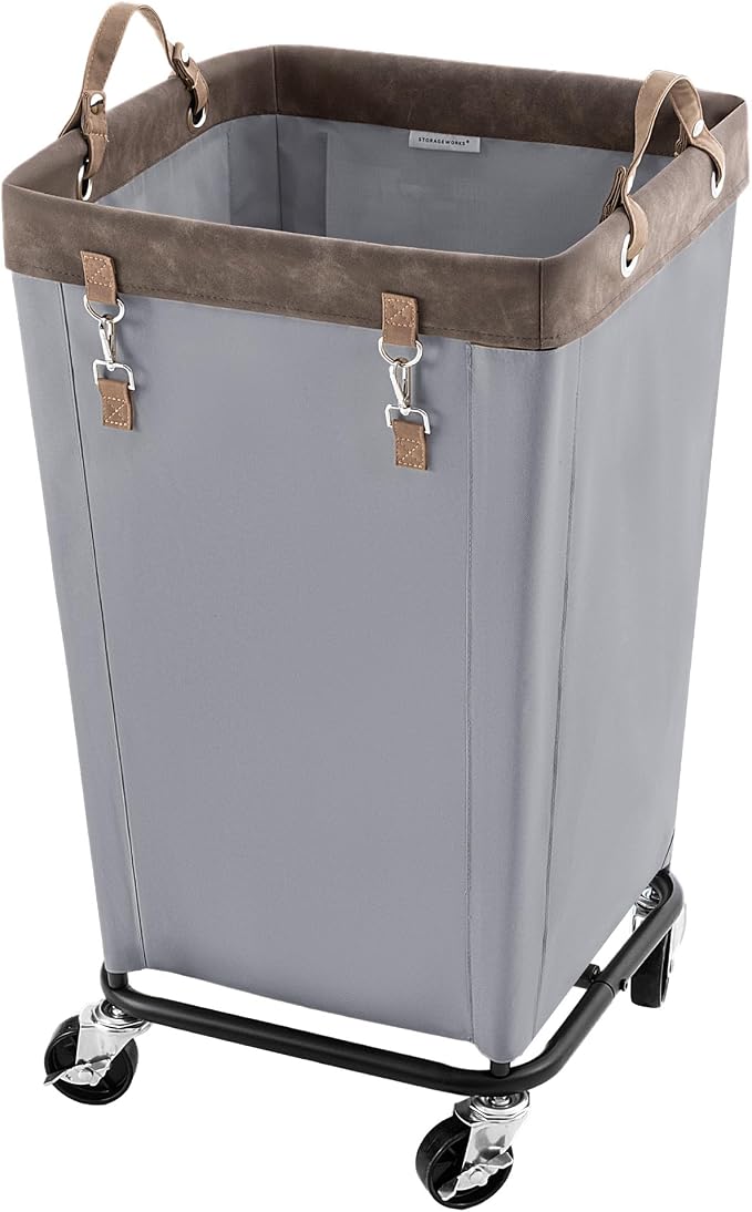 StorageWorks 160L Laundry Basket with Wheels, Rolling Hampers for Clothing | Light Grey Laundry Basket with Wheels, Metal Frame & Handles, Rolling Hamper for Bedroom, Bathroom, Dorm, Hotel