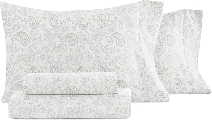 Linen Market 4 Piece King Sheet Set - Breathable, Double-Brushed Patterned Cooling Sheets – Oeko-TEX Certified Ultra Soft & Wrinkle-Free 16" Deep-Pocket King Sheets - Easy Care Coarse Paisley Gray