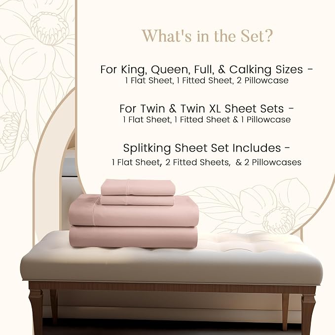 Bed Sheets Queen Size Bed Set, 15" Deep Pocket Queen Sheet Set - Sepia Rose | 800TC, Buttery Soft Breathable, Luxury Sateen Weave 100% Cotton Sheets, Machine Washable Pink Sheet, All Season Comfort