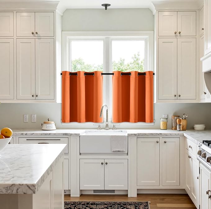 MIULEE Fall Blackout Curtains for Bedroom 2 Panels 40 x 36 Inch Long Orange | Thermal Insulated, Living Room Darkening Grommet Drapes, Noise Reducing, Light Blocking Window Treatments