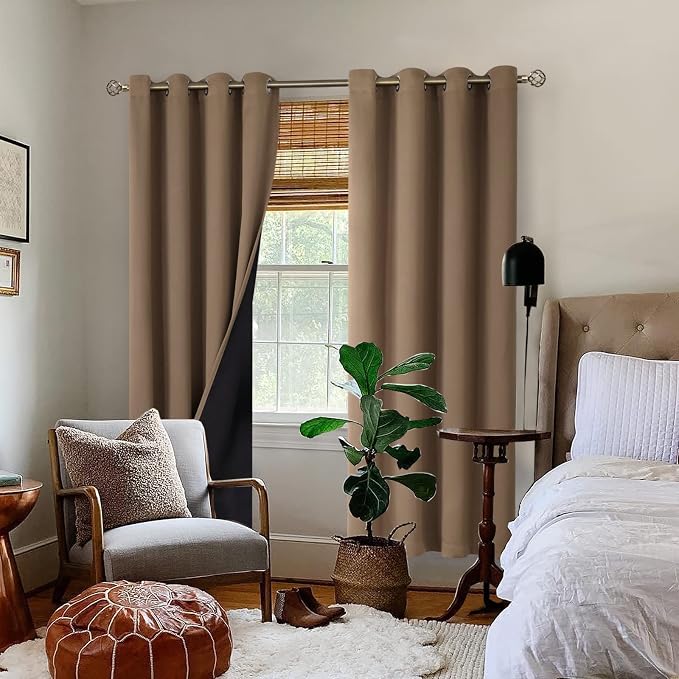 BGment 100% Blackout Curtains for Bedroom Window 84 Inch Length 2 Panels Set, Thermal Insulated Full Light Blocking Grommet Drapes for Living Room Darkening with Black Liner, 52 Inch Wide Each, Taupe