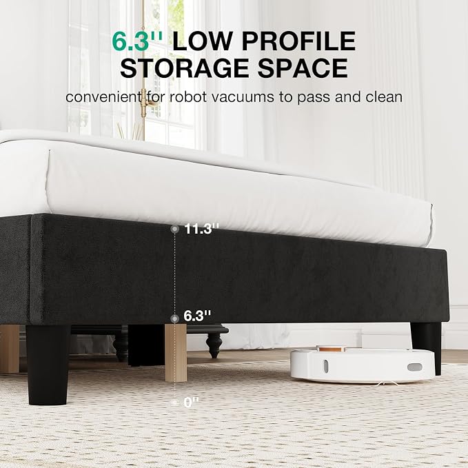 Novilla Full Size Bed Frame, Full Bed Frame with Headboard, Velvet Upholstered Pull-Point Wingback Headboard, No Box Spring Needed, Heavy Duty Feet, Easy Assembly, Black Velvet