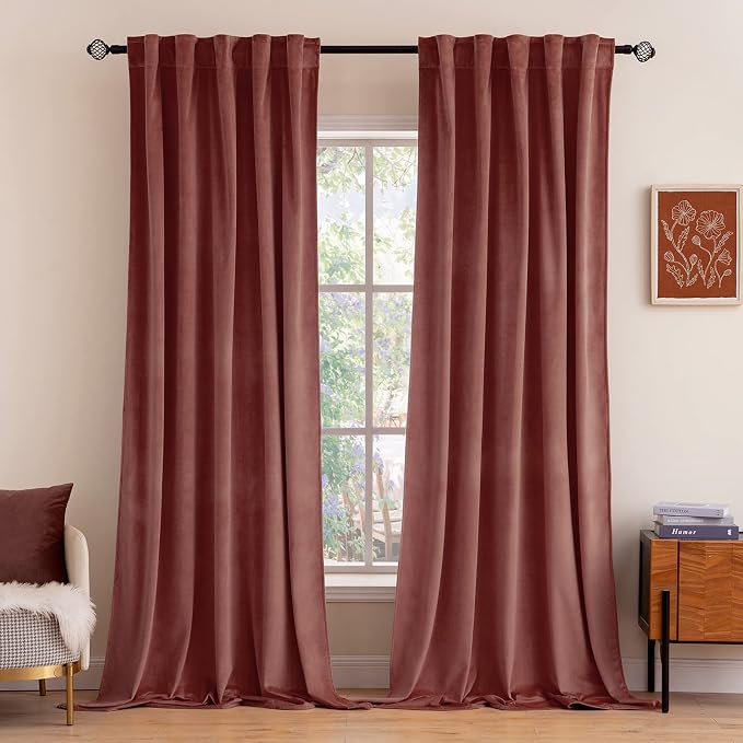 MIULEE Velvet Curtains 52x72 inches 2 Panels Dusty Rose Pink Curtains | Luxury, Bedroom Living Room, Thermal Insulated, Super Soft Window Drapes, Rod Pocket & Back Tab