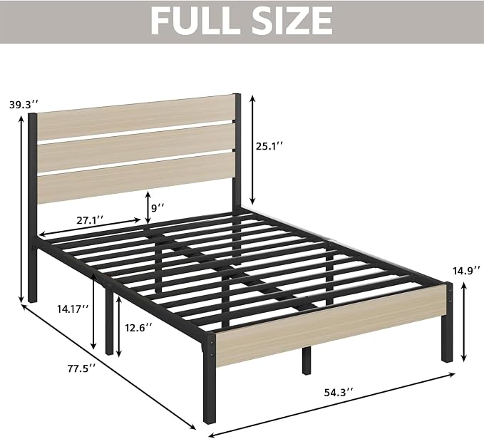 Fluest Full Bed Frame with Headboard and Footboard, with Under Bed Storage, All-Metal Support System, No Box Spring Needed, Easy Assembly, Beige