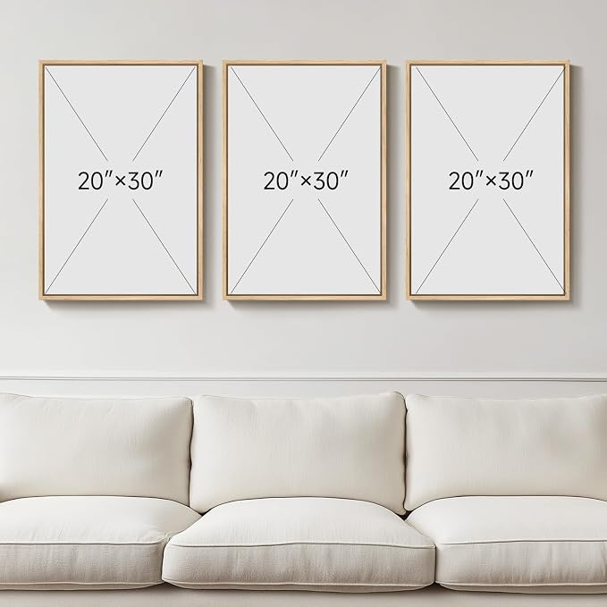 Large 3D Framed Neutral Abstract Wall Art Set of 3, Modern Artwork 20x30 In | Solid Wood Frame, Textured Paintings, Beige Brown Tan Geometric Sculptural, Pictures Wall Decor Living room Bedroom Office