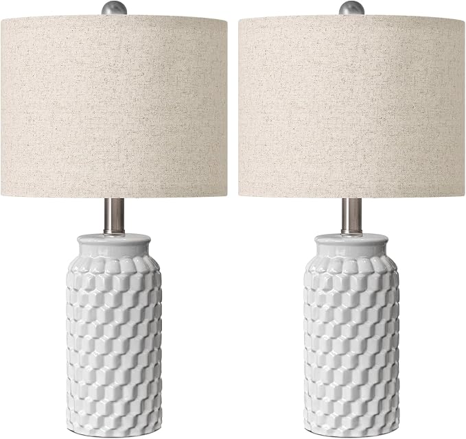 USumkky 20.5" White Modern Ceramic Bedside Lamps Set of 2, Small Table Lamp for Bedroom Decor Farmhouse Nightstand Lamp for Living Room Office