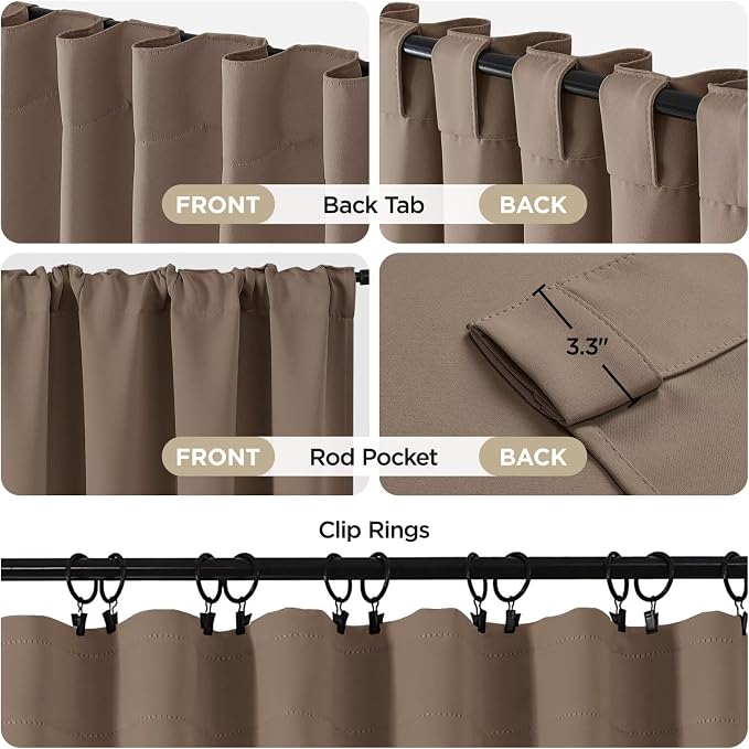 Joydeco 90 Inch Curtains for Bedroom, Blackout Curtains 90 Inches Long, Room Darkening Drapes for Living Room Window Rod Pocket Back Tab (W52 x L90 Inch, Khaki)