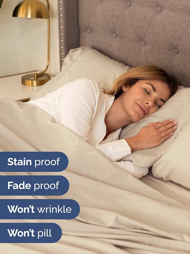 Extra Deep Twin Sheet Set - 4 Piece Breathable and Cooling Sheets - Wheat | Hotel Luxury Bed Sheets Set, Easy & Secure Fit, Ultra-Soft, Wrinkle & Fade Free, Comfy Sheets Set with Extra Deep Pockets