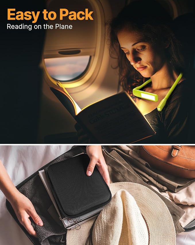 Book Light with Storage Case, Dimmable Neck Light for Reading | 3 Color, Eye-friendly, Ergonomic, Lightweight, 80H Rechargeable Reading Lamp, Knitting Crafting Crochet Sewing Supplies