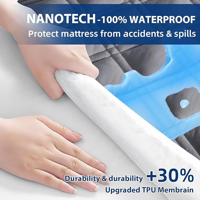 Twin XL Mattress Protector Waterproof, Fitted Deep Pocket 8"-21", Gray | Breathable Waterproof Mattress Pad Cover, Soft Noiseless Mattress Cover Washable Cooling for Home Hotel Bedroom