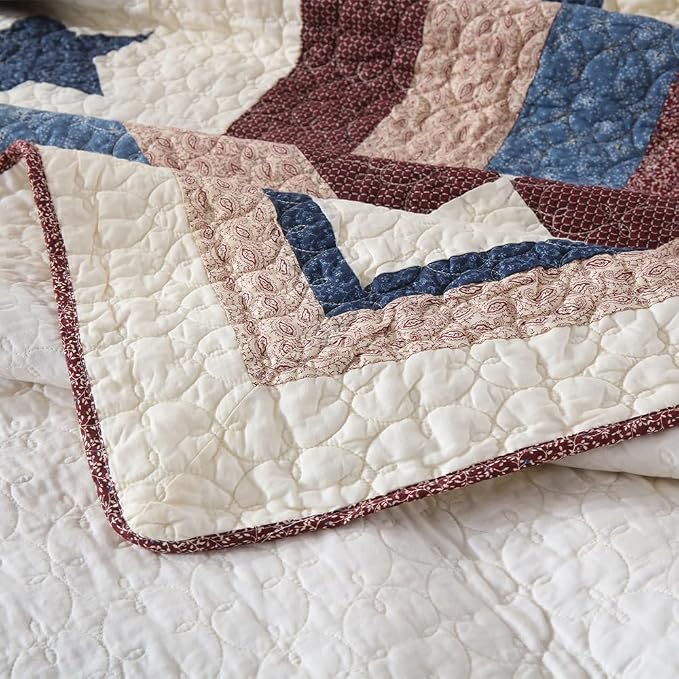 VISIMISI Cotton Bedding Quilt Sets 3 Pieces Reversible Coverlet Sets All Season Boys Real Patchwork Bedspread,Star Pattern,Queen Size | Breathable material