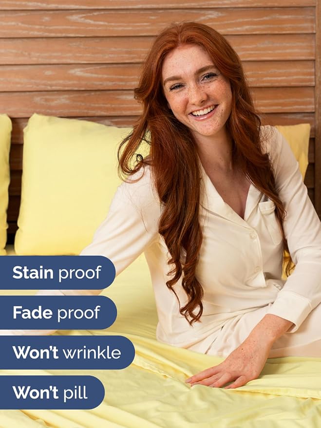 Extra Deep King Sheet Set - 6 Piece Breathable and Cooling Sheets - Yellow | Hotel Luxury Bed Sheets Set, Easy & Secure Fit, Ultra-Soft, Wrinkle & Fade Free, Comfy Sheets Set with Extra Deep Pockets
