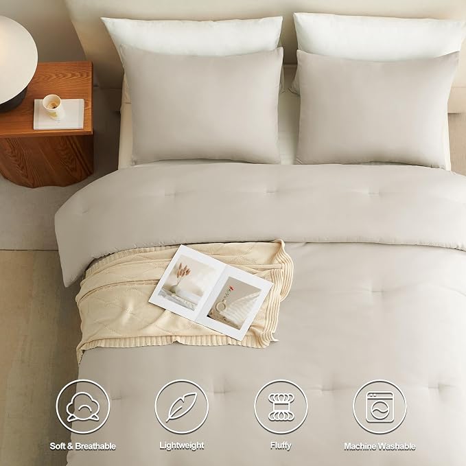 King Comforter Set, 3 Pieces Down Alternative Bedding, Oatmeal | 270 GSM All Season Comforter with 4 Corner Ties for Use as a Duvet Insert, OEKO-TEX Certified, 2 Pillowcases, 102 x 90 in