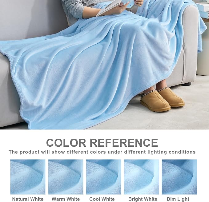 Hansleep Throw Light Blue Fleece Blanket, Soft Flannel Bed Blanket | Fuzzy Cozy Blanket 50x60 Inches, Multi-use for Bed, Sofa, Couch, Travel, Camping, All Season Warm Lightweight Cover