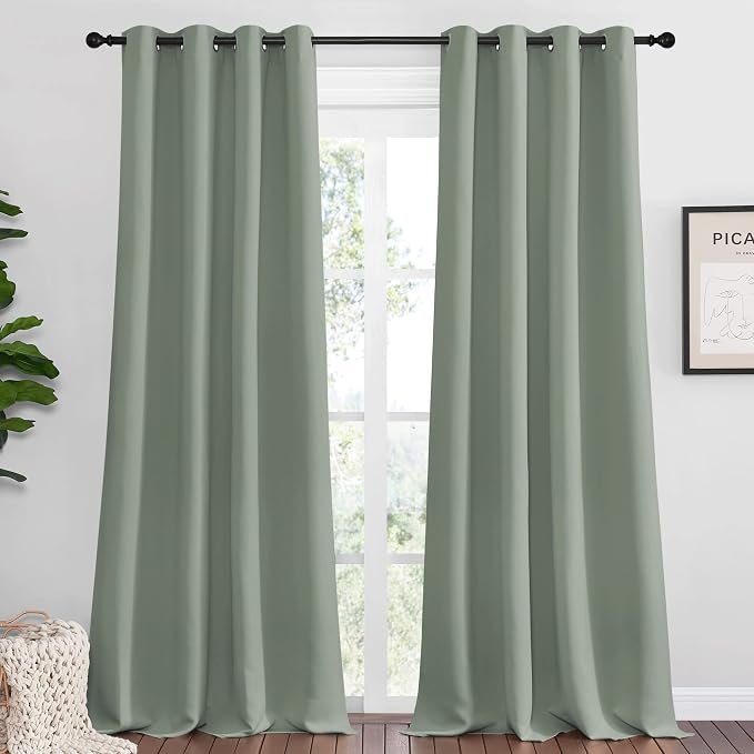 NICETOWN Blackout Curtains for Office 2 Panels 55 x 120-inch Sage Green | 120" Long for Dining Room, Guest Room, Sound Reducing Heat and Cold Block Curtain Panels for Modern Room Decorative