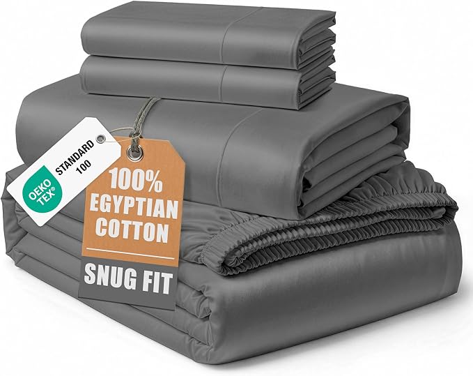 LANE LINEN Black Sheets Queen 100% Egyptian Cotton Sateen - Charcoal Gray | Cooling Bed Sheets Queen - 4-Piece Set, For Guests And Everyday Use, For A Silky Hotel-Style Bed, Luxe Sheen, Plush