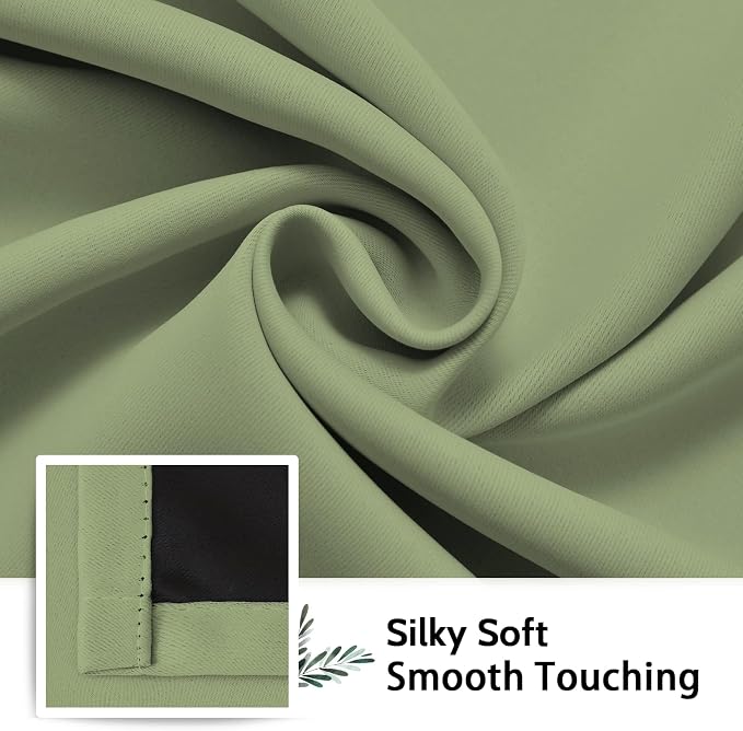 SimpleHome Sage 100% Blackout Curtains Room Darkening Living Room 36 Inch | Curtains for Bedroom,Thermal Insulated Grommet Window Drapes,Curtains for Living Room with Black Back,42 x 36 Inch,2 Panels