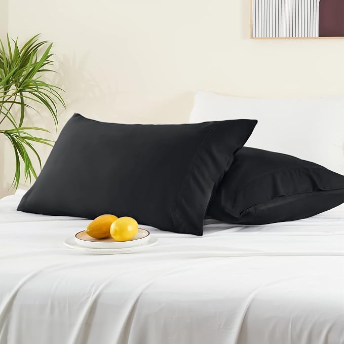 BEDELITE Cooling Pillow Cases Queen 2Pcs, Rayon Made from Bamboo, Black | Cooling and Breathable Pillow Cover for Hot Sleepers & Night Sweats, Silky Soft Cozy, Envelope Closure, 20"x30"