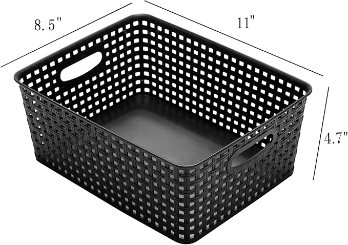 Eslite Plastic Storage Baskets for Organizing,11"X8.5"X4.7",Pack of 4 (Black)