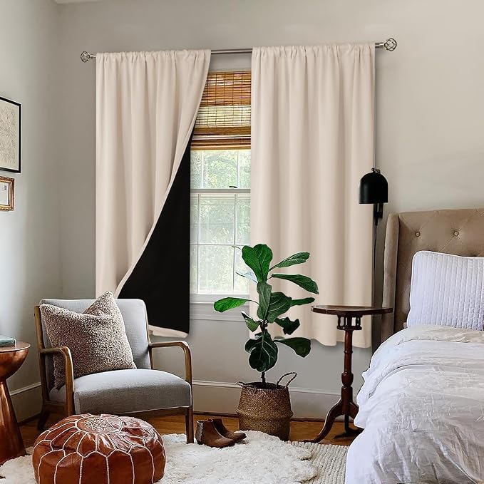 BGment Champagne Blackout Curtains for Bedroom 63 Inch Length 2 Panels Set | Thermal Insulated, Full Room Darkening Noise Canceling, Living Room Curtains with Rod Pocket, 52 x 63 Inch