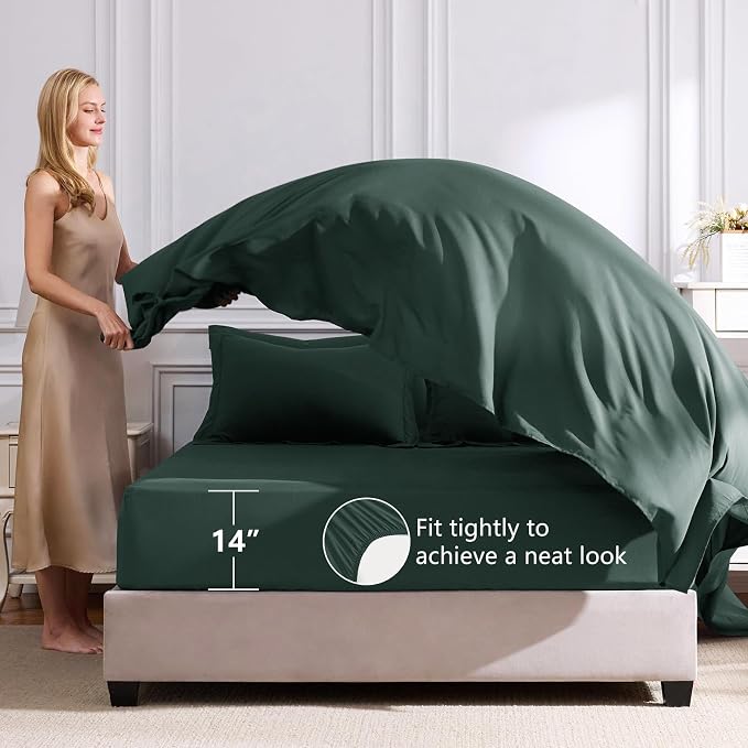 Twin XL Comforter Set Forest Green - 5 Pieces Complete Bedding Set | College Dorm Essentials, OEKO-TEX Certified, All Season, 240GSM Down-Alternative Comforter, Sheets, Pillowcase & Sham
