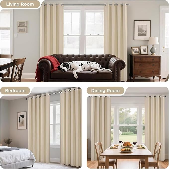 Joydeco Blackout Curtains 72 Inch Length 2 Panels Set, Thermal Insulated Long Curtains& Drapes 2 Burg, Room Darkening Grommet Drapes for Bedroom Living Room Window (Light Beige, W52 x L72 Inch)