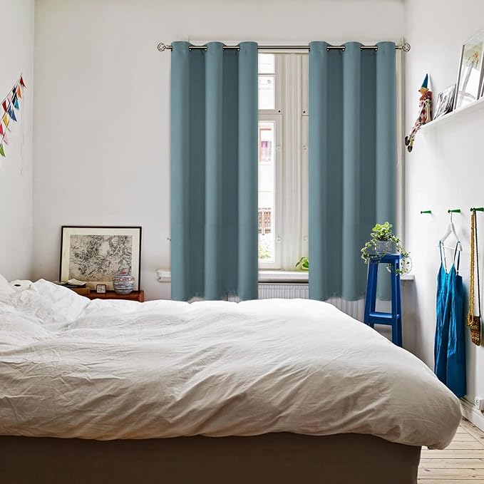BGment Stone Blue Blackout Curtains for Bedroom 72 Inch Long - 2 Panels | Grommet Top, Black Out, Room Darkening, Sunblock, Thermal Insulated, Window Drapes for Kids Boys Room, 42x72 Inch