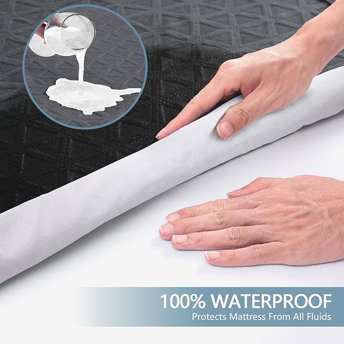 Premium Waterproof Mattress Protector Full Size, Noiseless Deep Pocket | Breathable Bed Cover 3D Air Fabric Cooling Mattress Pad, Soft Washable, Fits 8"-21" Mattress, Viscose Made from Bamboo, Gray