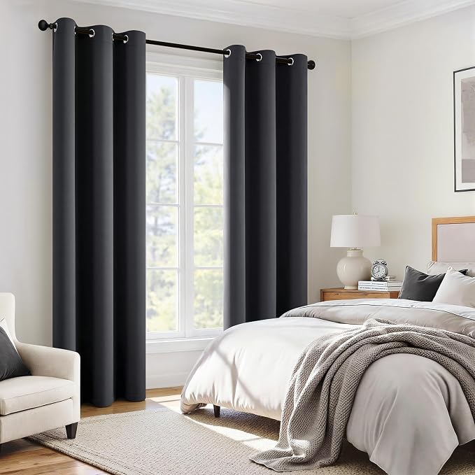 MIULEE Grey 100% Blackout Curtains for Bedroom 90 Inch Long 2 Panels Set | 2 Thick Layers Thermal Insulated Window Curtains with Black Liner, Noise Reducing Grommet, Drapes for Living Room, 2 Panels