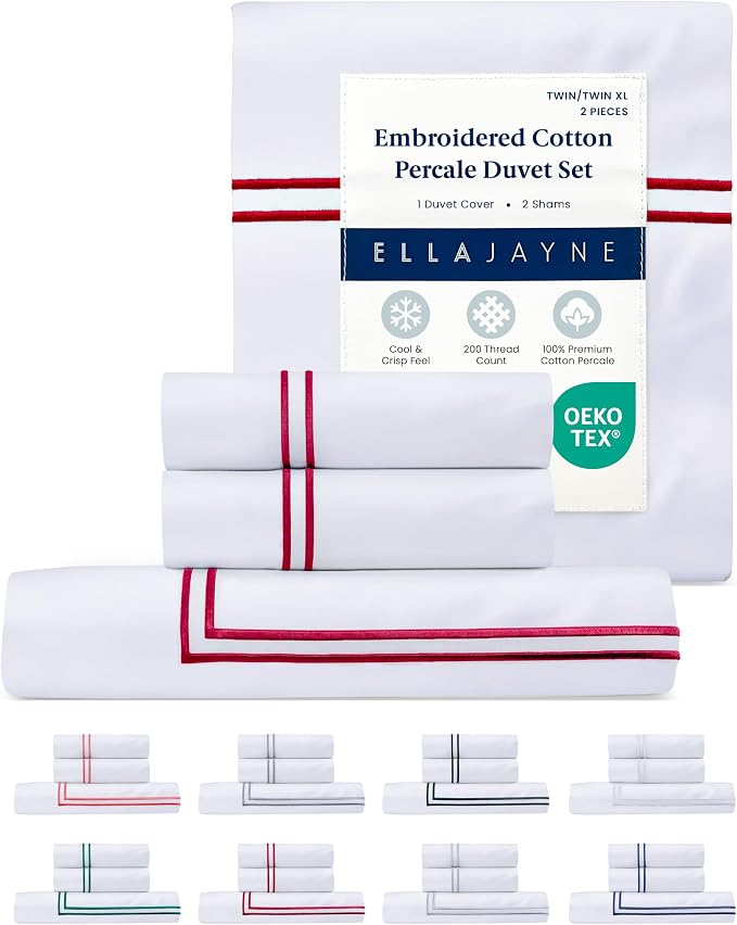 Ella Jayne Twin Duvet Cover 100% Cotton Percale Soft Red Design 2 Pcs | Duvet Cover Twin | Soft Cotton Percale | 68 x 90 Inch Cover | Includes 1 Matching Pillow Sham | Red Design