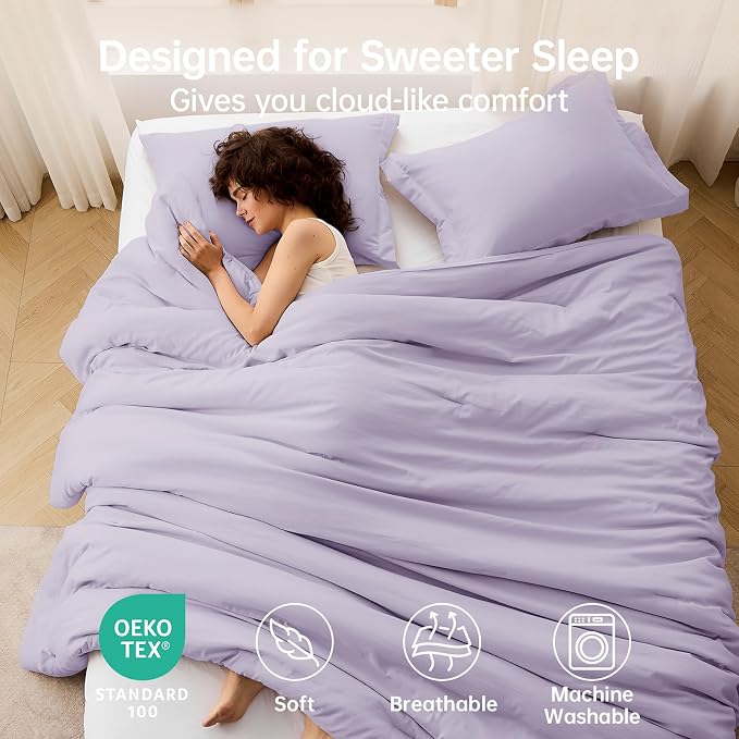 Full Comforter Sets, All Season Ultra Soft Down Alternative Bedding - 3 Piece Lightweight Bed Set Includes 1 Comforter (82"x86") and 2 Pillow Shams (20"x26"), Lavender