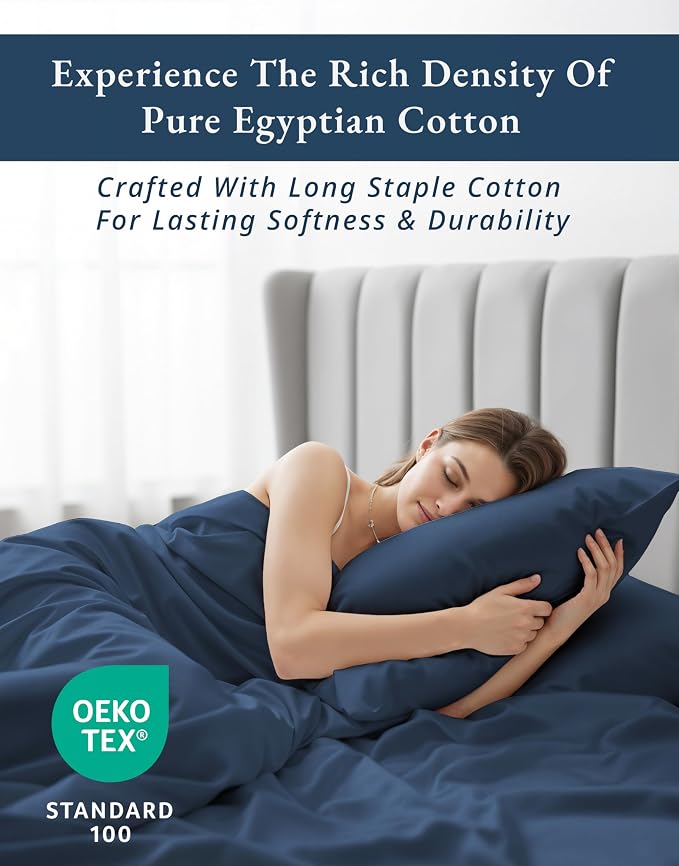 LANE LINEN Twin Bed Sheet Set 100% Egyptian Cotton Sateen - Dark Denim | Deep Pocket Twin Sheets - 3-Piece Set, Ideal For Dorms And Guest Beds, For A Luxurious Night's Sleep, Luxe Sheen