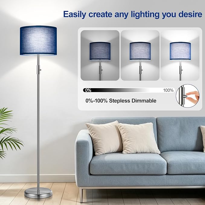 Floor Lamp Simple Design with Shade, Small Tall Lamps for Living Room Bedroom Office Dining Room Kitchen-Nickel