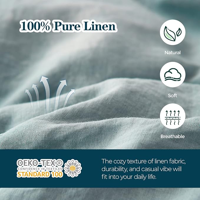 Simple&Opulence Body Pillow Cover 20" x 54",100% Pure Linen, Ultra Soft and Breathable, Body Pillowcase with Envelope Closure for Adults(Dusty Blue)