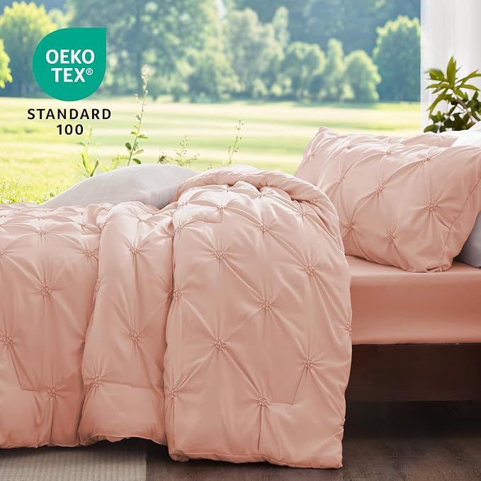 BEDELITE Full Comforter Set Dusty Pink,Lightweight & Soft Comforter | Pintuck Boho Bedding, Warm & Cute Bed Set for All Season,With 2 Pillowcases